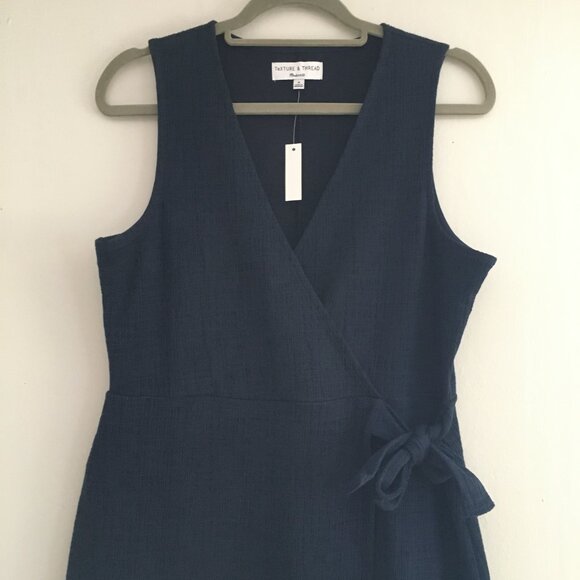 New, Madewell Texture & Thread Navy Blue Crosshatch Side Tie Dress Size Medium - Picture 4 of 12